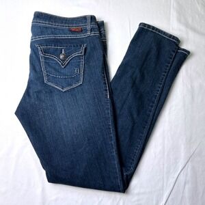Domaine Womens Skinny Jeans Dark Wash Size L Thick Contrast Stitch Flap Pocket